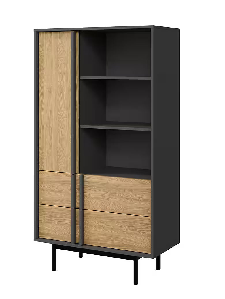 Alva Bücherregal 83 cm – Modernes Standregal mit 2 Schubladen & Metallfüßen (Eiche)