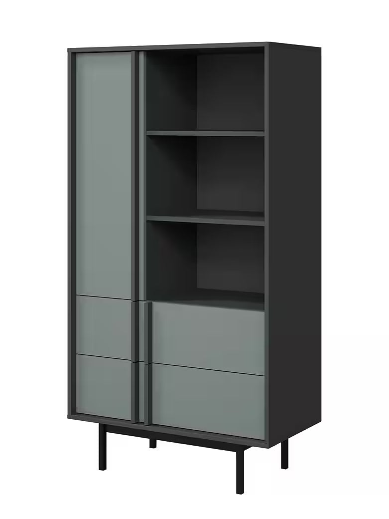 Alva Bücherregal 83 cm – Modernes Standregal mit 2 Schubladen & Metallfüßen (Salbei)