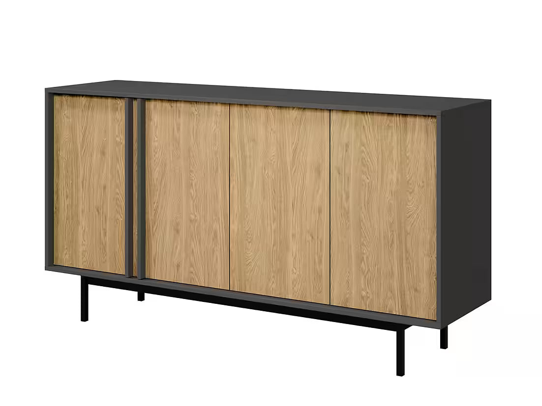 Alva Kommode 163 cm – Modernes Sideboard in Beige mit Metallfüßen (Eiche)