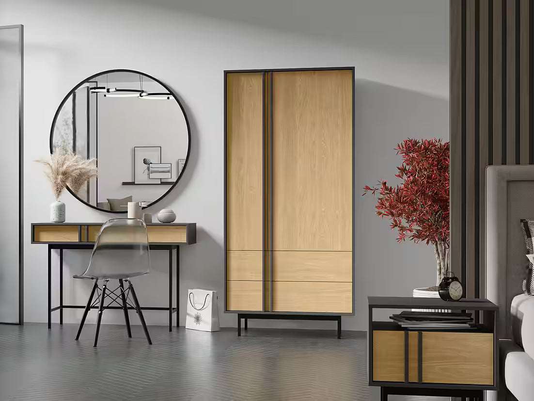 Alva Kommode 163 cm – Modernes Sideboard in Beige mit Metallfüßen (Eiche)