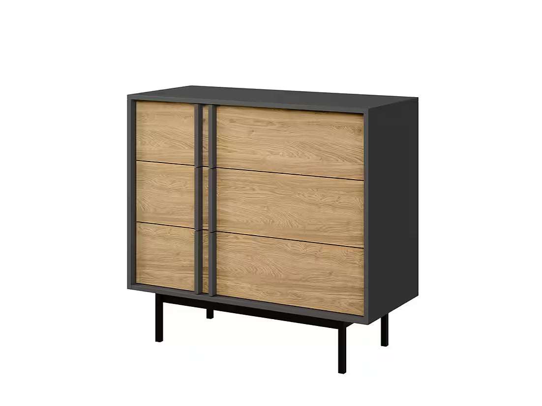 Alva Kommode 93 cm – Moderne Kommode mit 3 Schubladen & Metallfüßen (Eiche)