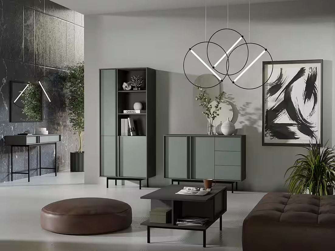 Alva Kommode 93 cm – Moderne Kommode mit 3 Schubladen & Metallfüßen (Salbei)