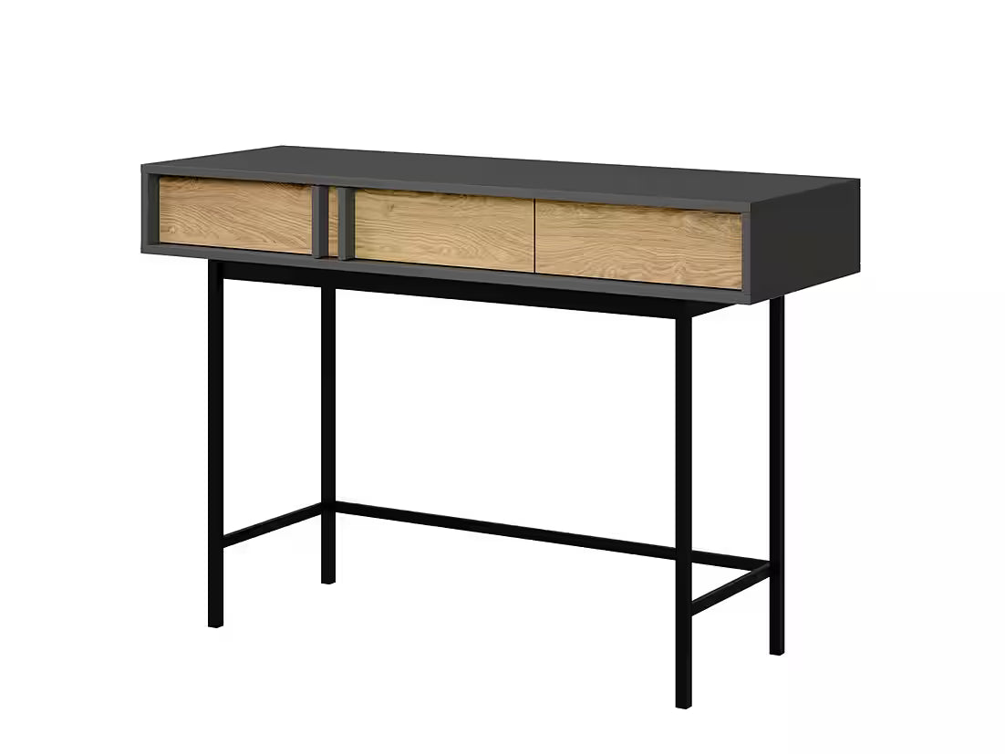 Alva Konsolentisch 123 cm – Moderner Schminktisch mit 2 Schubladen & Metallfüßen (Eiche)