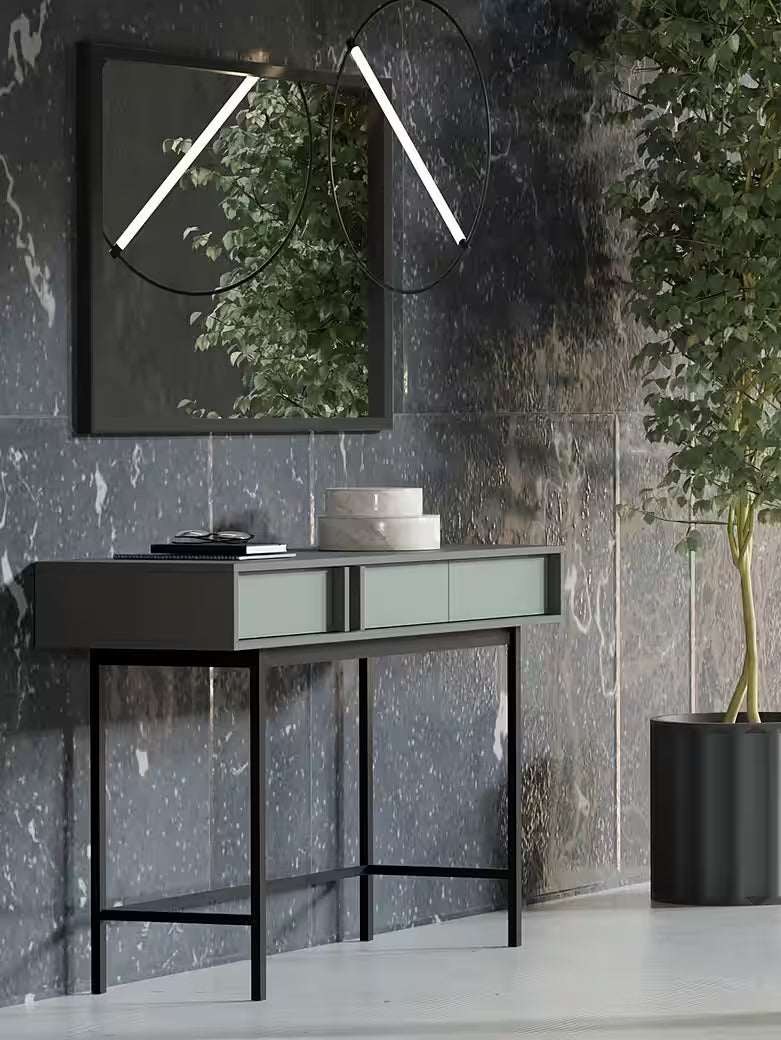 Alva Konsolentisch 123 cm – Moderner Schminktisch mit 2 Schubladen & Metallfüßen (Salbei)