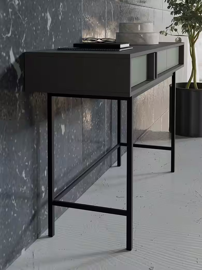 Alva Konsolentisch 123 cm – Moderner Schminktisch mit 2 Schubladen & Metallfüßen (Salbei)