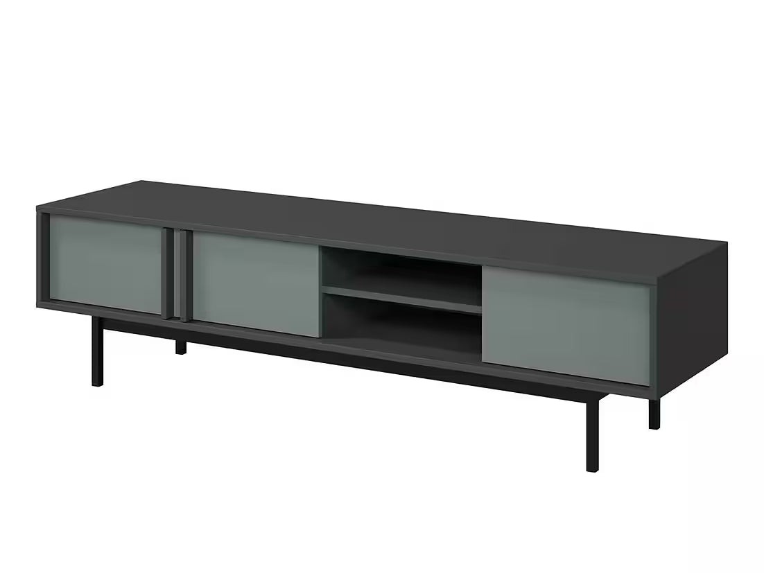 Alva TV Lowboard 163 cm – Modernes TV Möbel mit 3 Türen & Metallfüßen (Salbei)