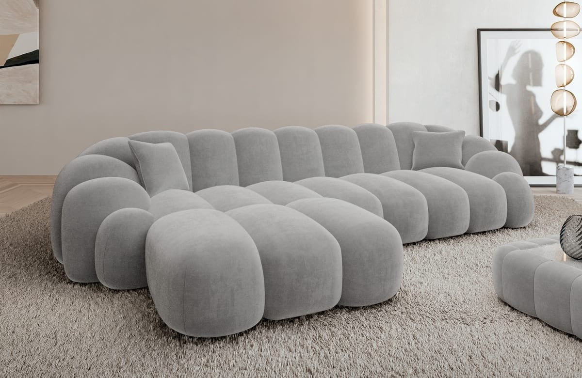 Bubble Sofa in Samt Grau, 299 cm Breite
