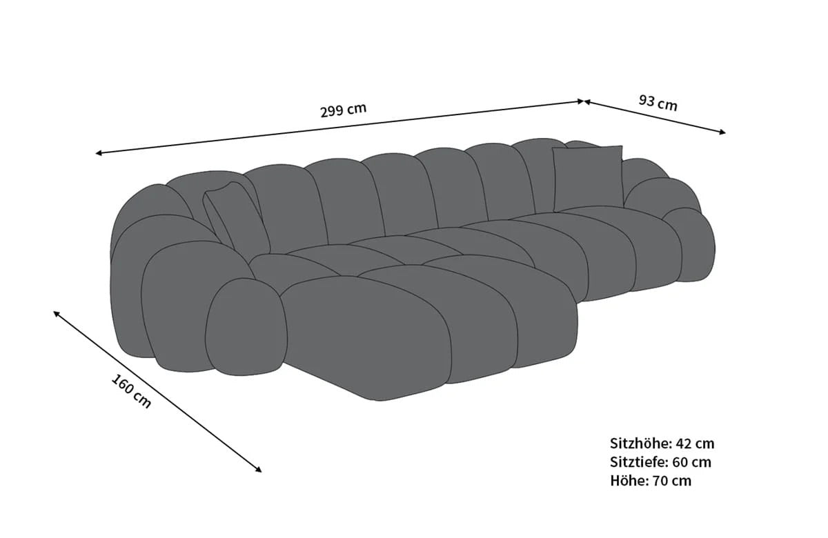 Bubble Sofa in Samt Grau, 299 cm Breite