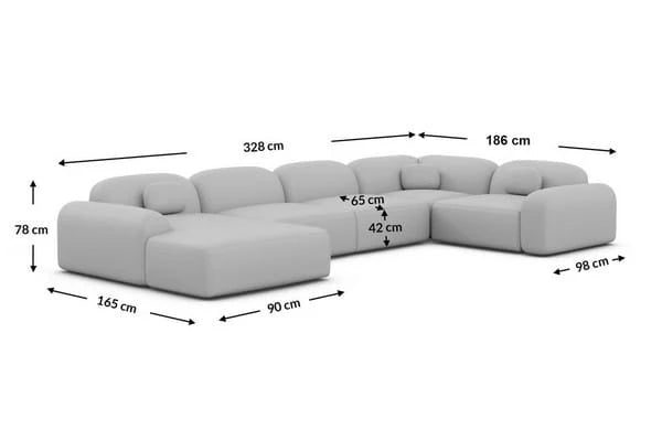 Sofa Wohnlandschaft in Struktur Beige, 328 cm Breite