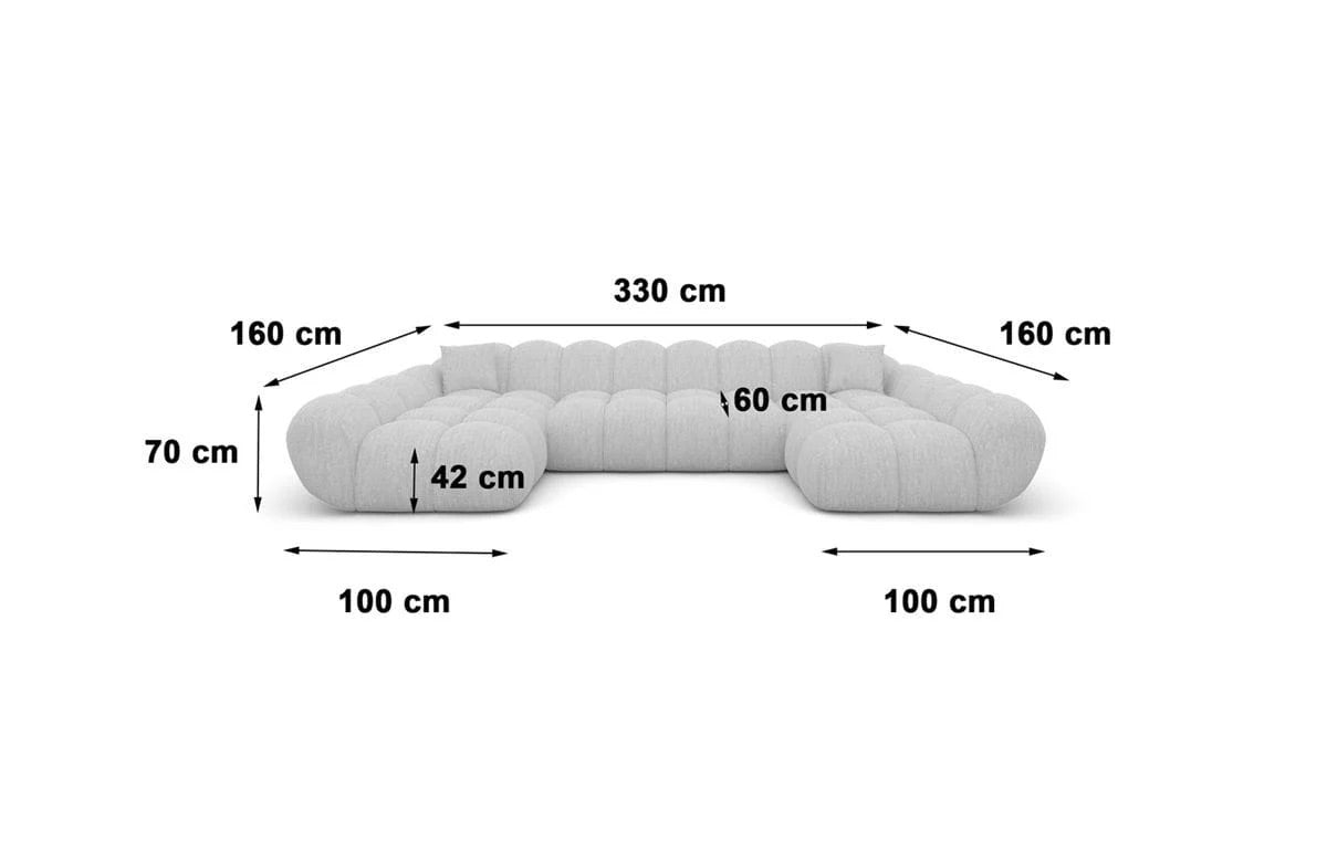Bubble Sofa Wohnlandschaft in Struktur Beige, 330 cm Breite