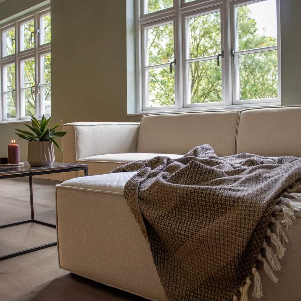 Balu in Strukturstoff Beige + Hocker, 230 cm Breite | PolsterOase