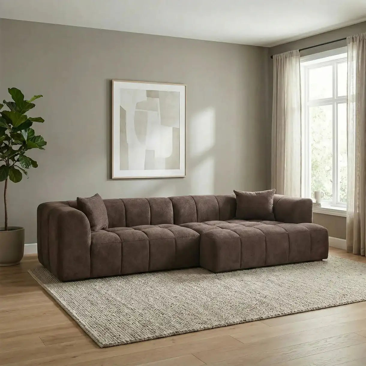 Bora Ecksofa (rechts) in Bouclé Beige, 304 cm Breite | PolsterOase