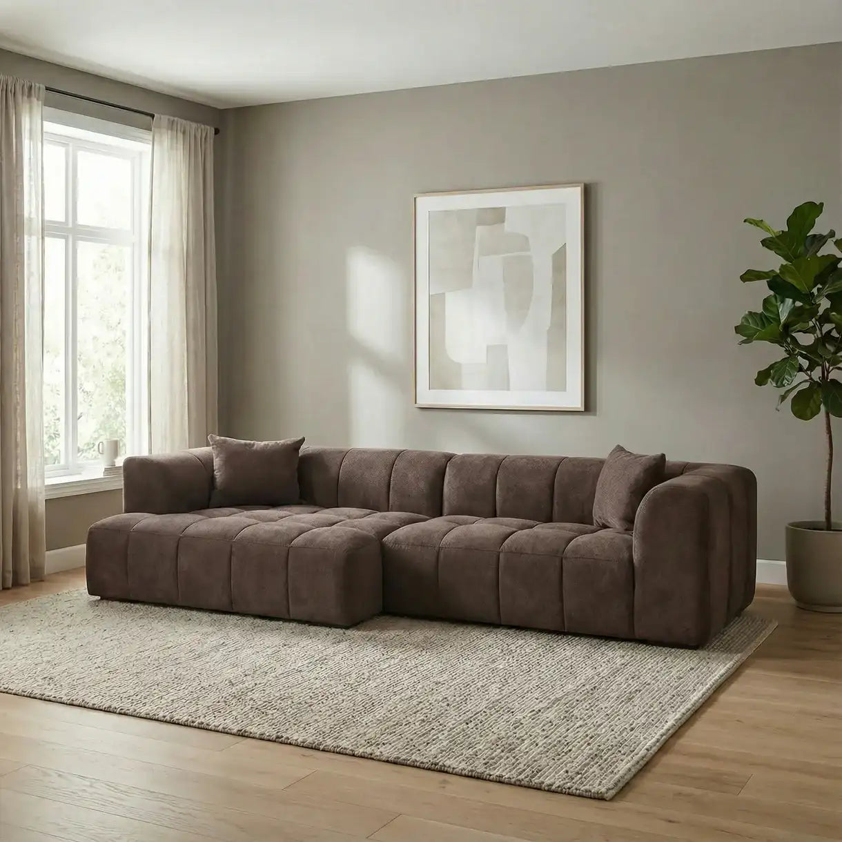 Bora Ecksofa (links) in Bouclé Braun, 304 cm Breite | PolsterOase