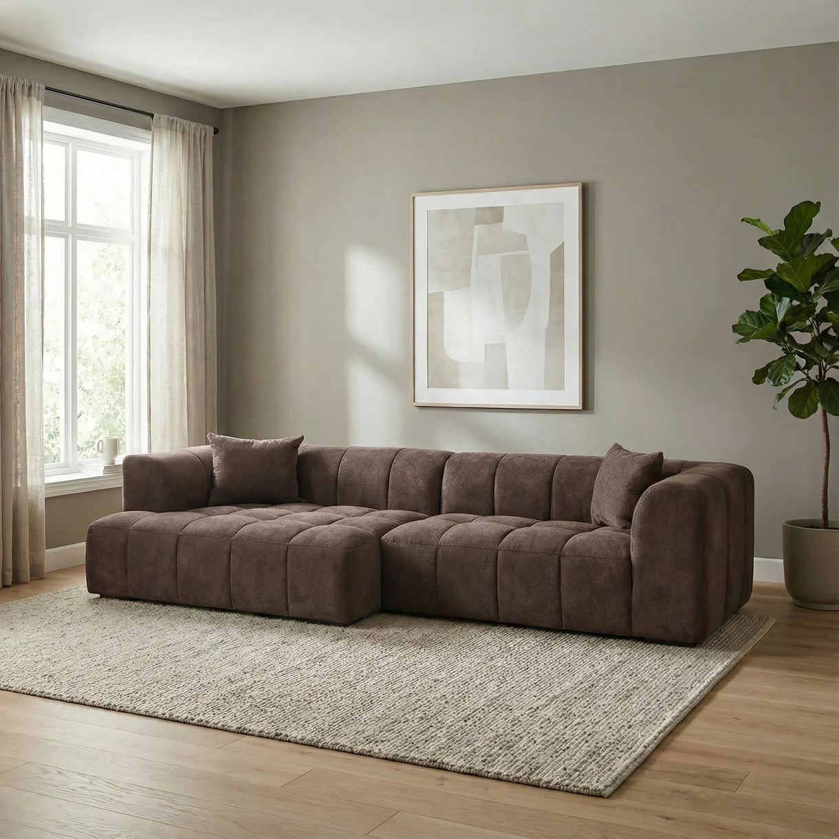 Bora Ecksofa (links) in Bouclé Grau, 304 cm Breite | PolsterOase