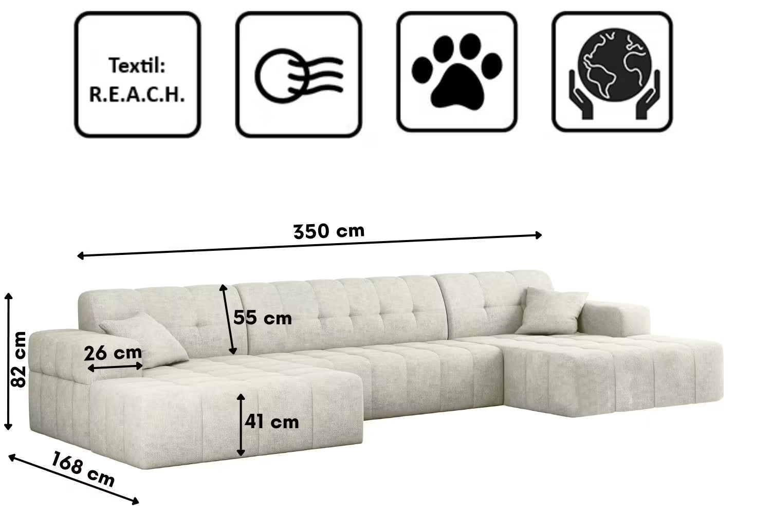 Sofa Wohnlandschaft Nimes in Teddy, 350 cm Breite