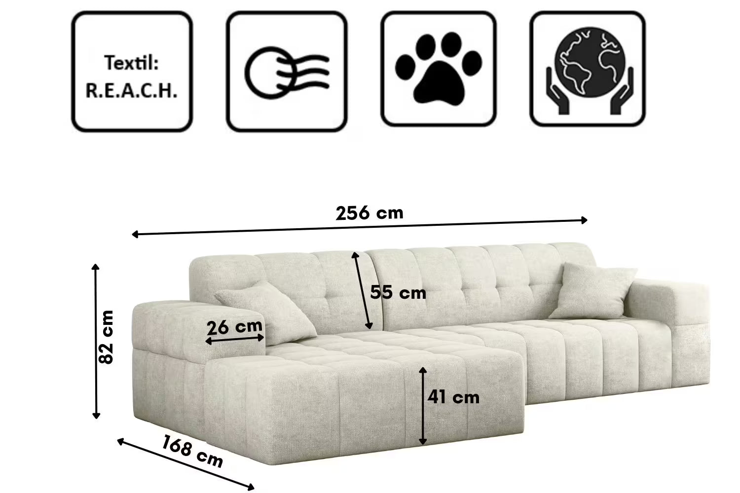 Ecksofa Nimes (li) in Teddy, 265 cm Breite
