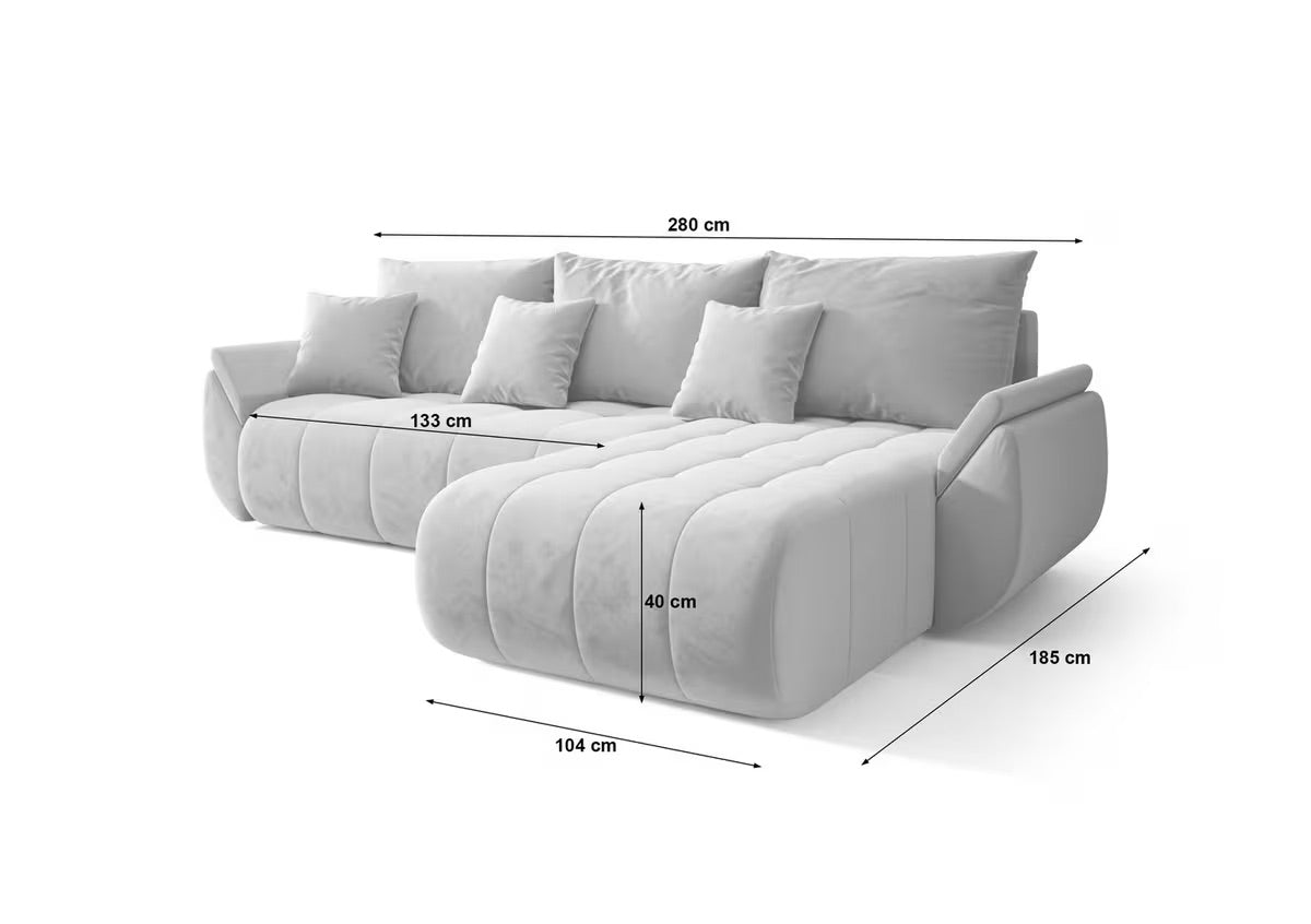 Ecksofa in Samt Beige, 280 cm Breite