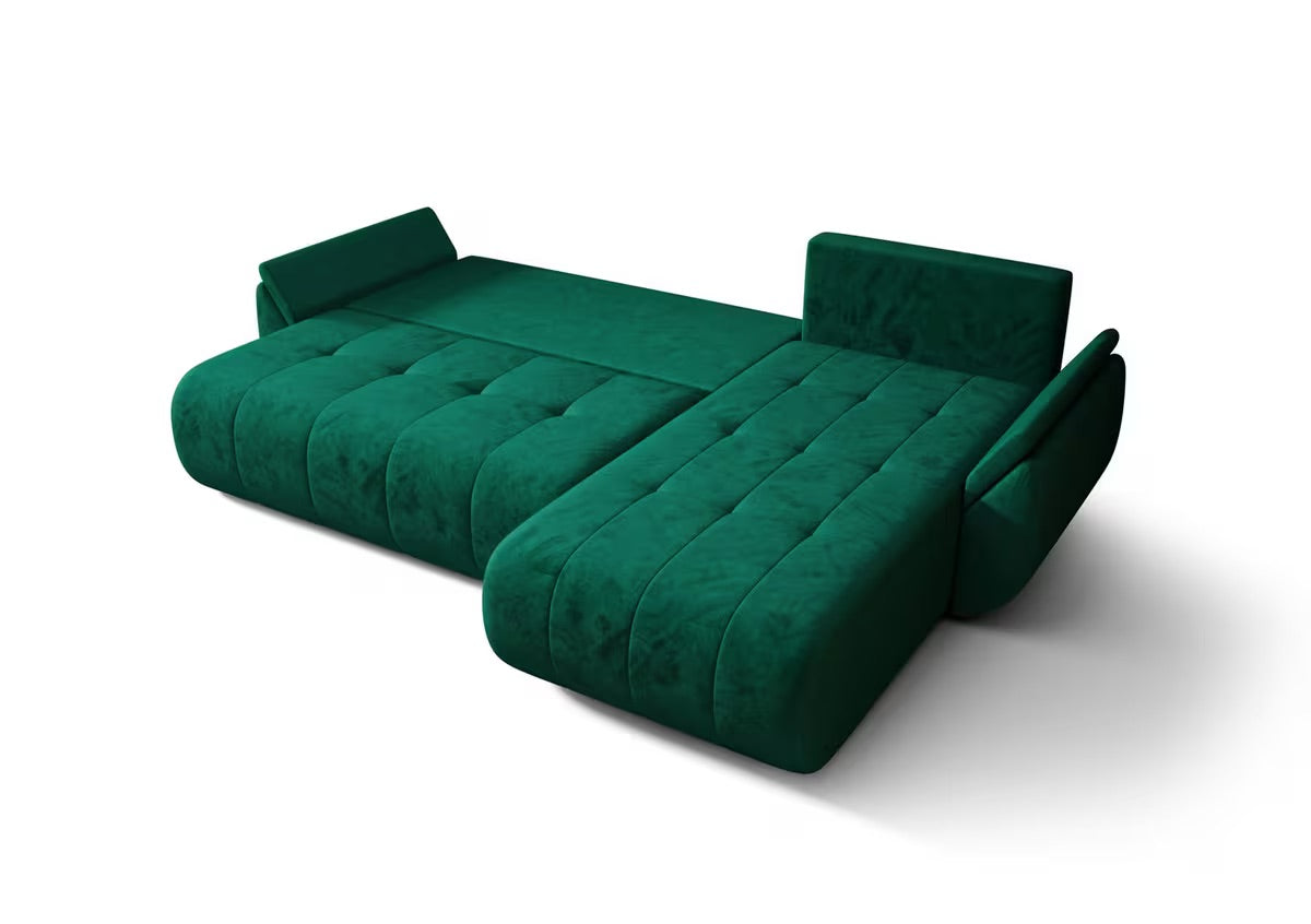 Ecksofa in Samt Beige, 280 cm Breite