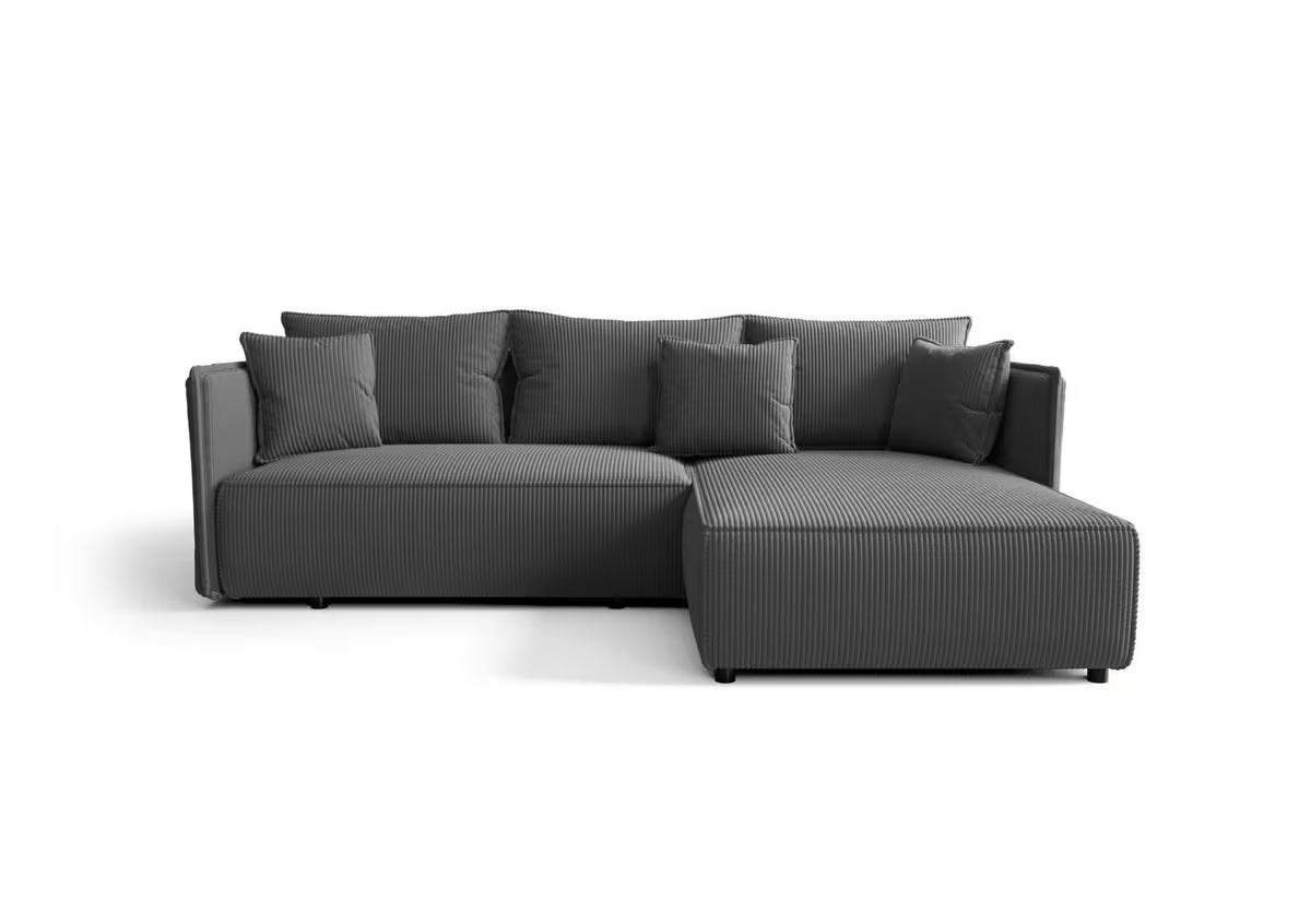 Ecksofa in Cord Anthrazit, 245 cm Breite