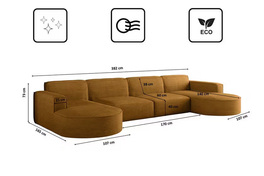 Modulare XL Sofa Wohnlandschaft Parma in Breitcord, 382 cm Breite
