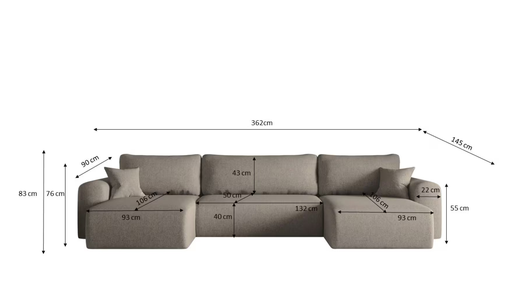 Sofa Wohnlandschaft Capri in Struktur, 362 cm Breite