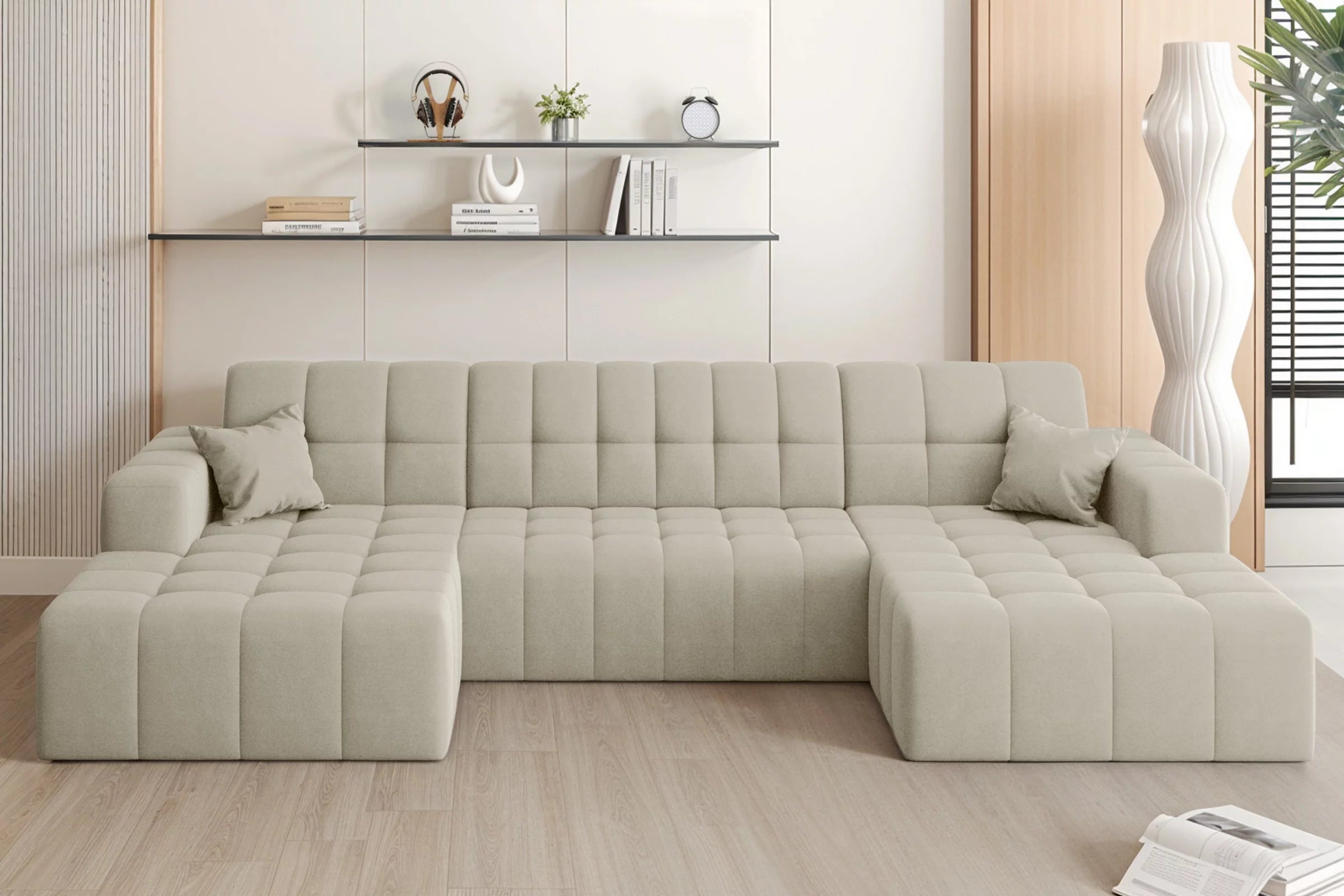 Sofa Wohnlandschaft Nimes in Veloursstoff, 350 cm Breite