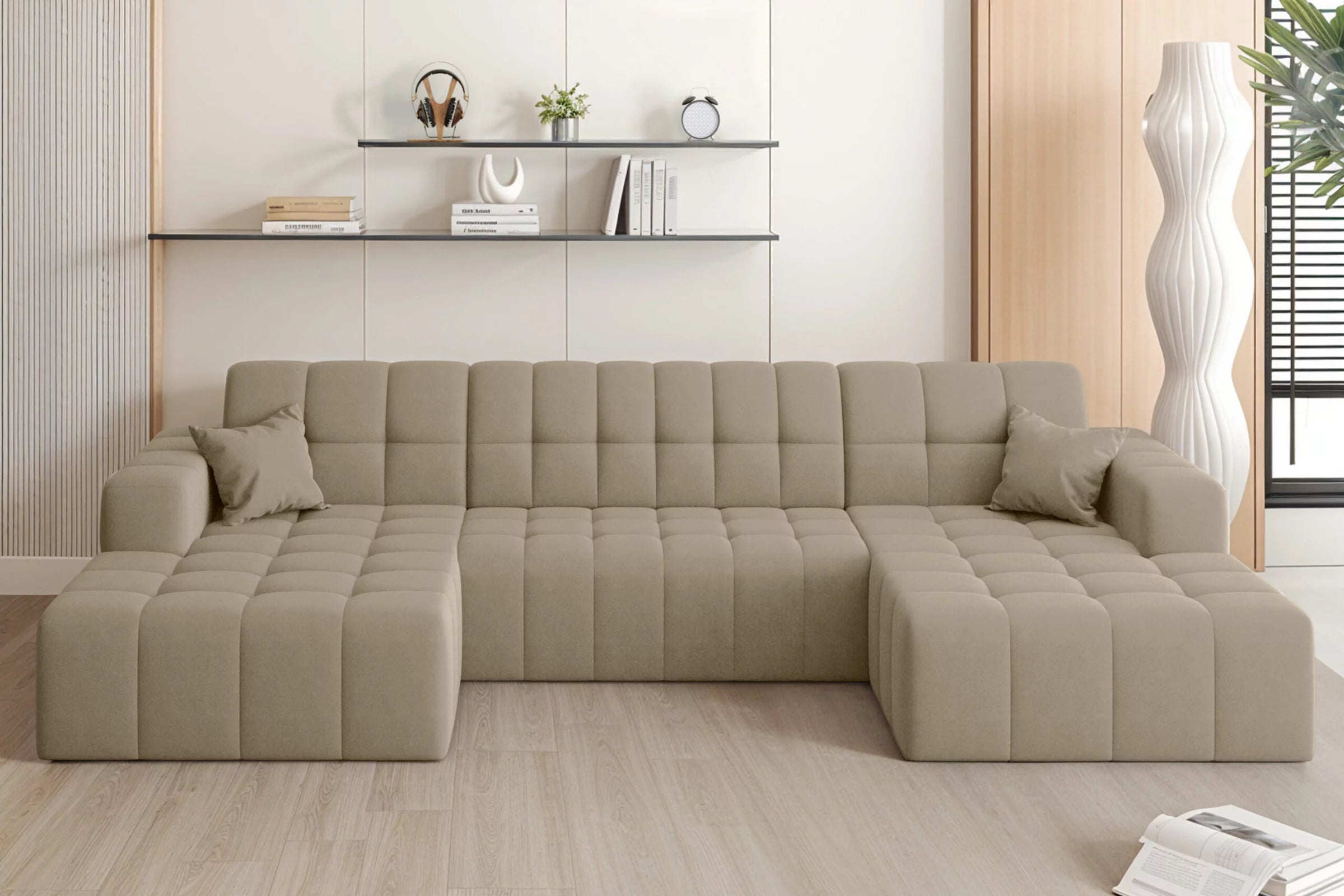 Sofa Wohnlandschaft Nimes in Veloursstoff, 350 cm Breite
