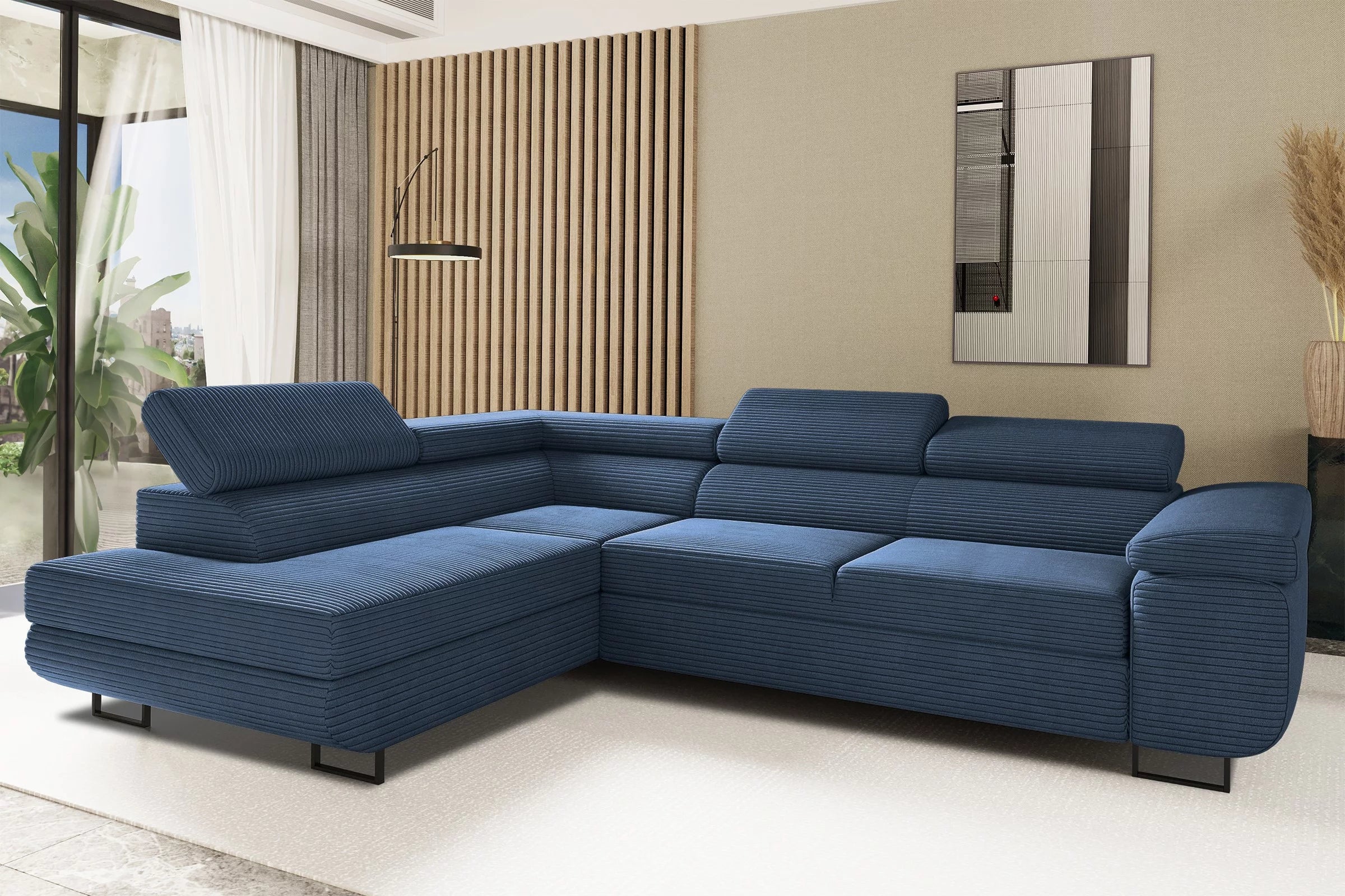 Ecksofa Tokyo (li) mit Schlaffunktion in Cord, 277 cm Breite