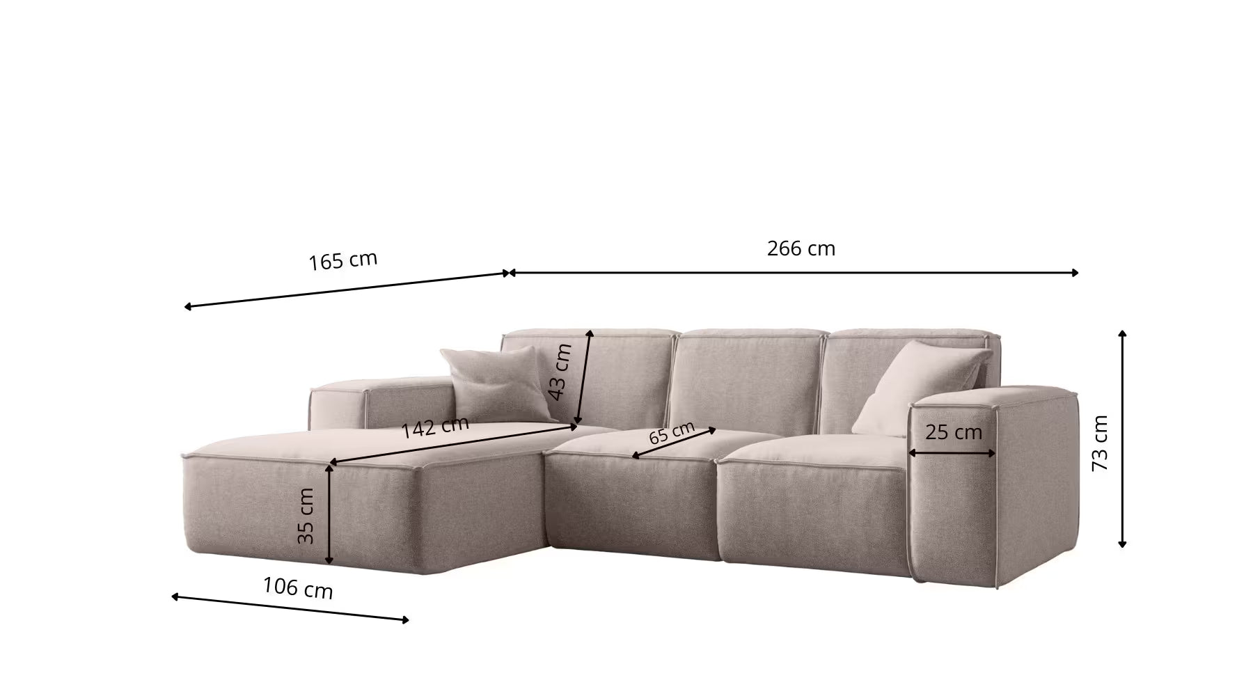 Ecksofa Siena (li) in Struktur, 266 cm Breite