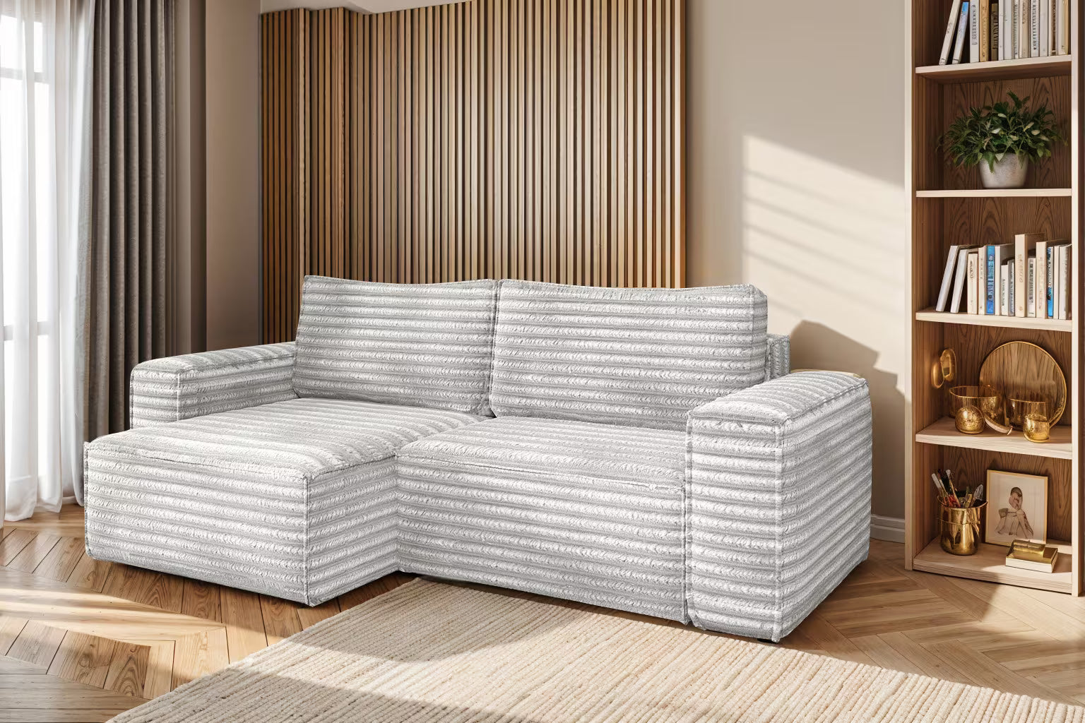 Hugo Ecksofa in Breitcord #Variant_Hellgrau-Links
