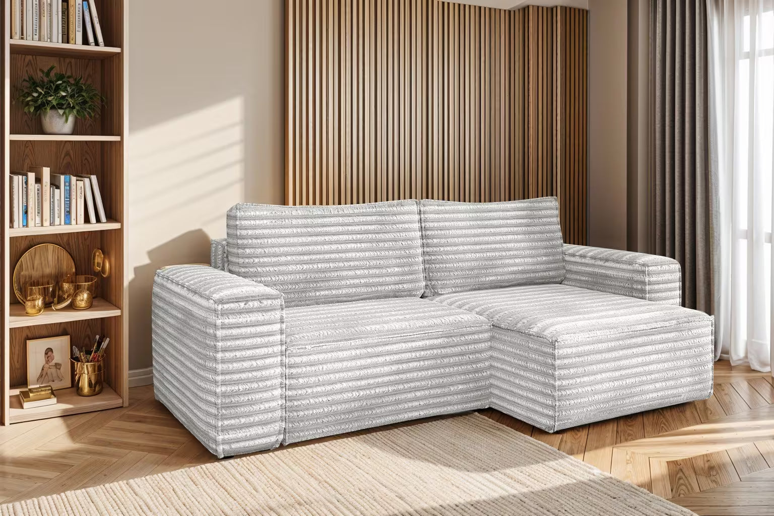 Hugo Ecksofa in Breitcord #Variant_Hellgrau-Rechts