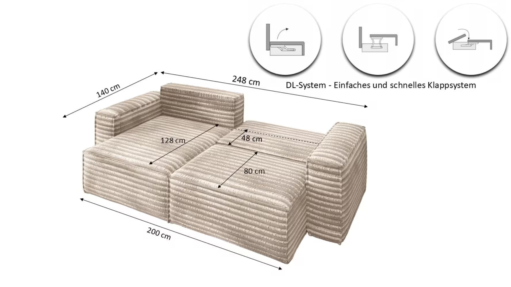 Ecksofa Hugo in Breitcord, 248 cm Breite