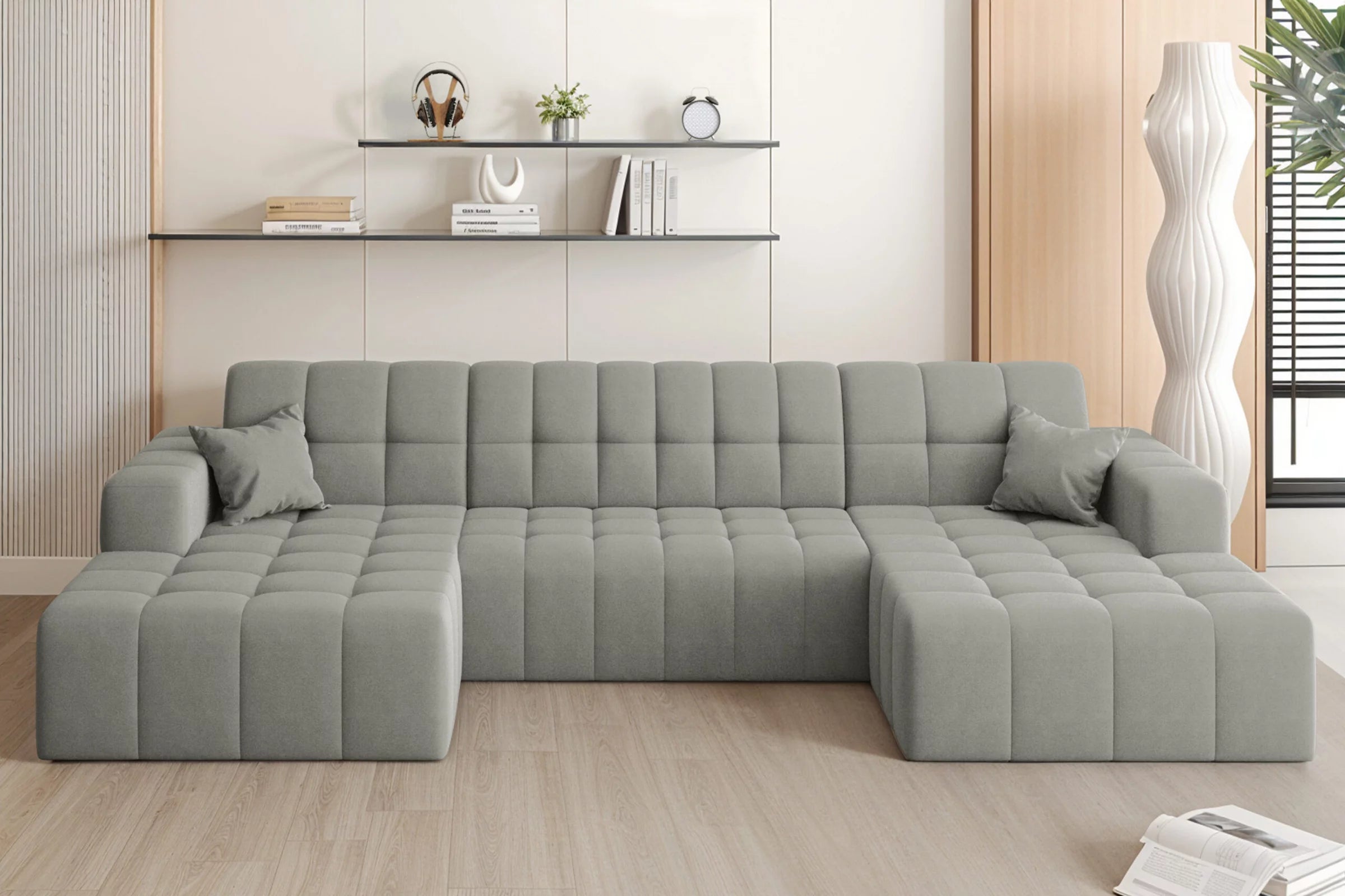 Sofa Wohnlandschaft Nimes in Veloursstoff, 350 cm Breite