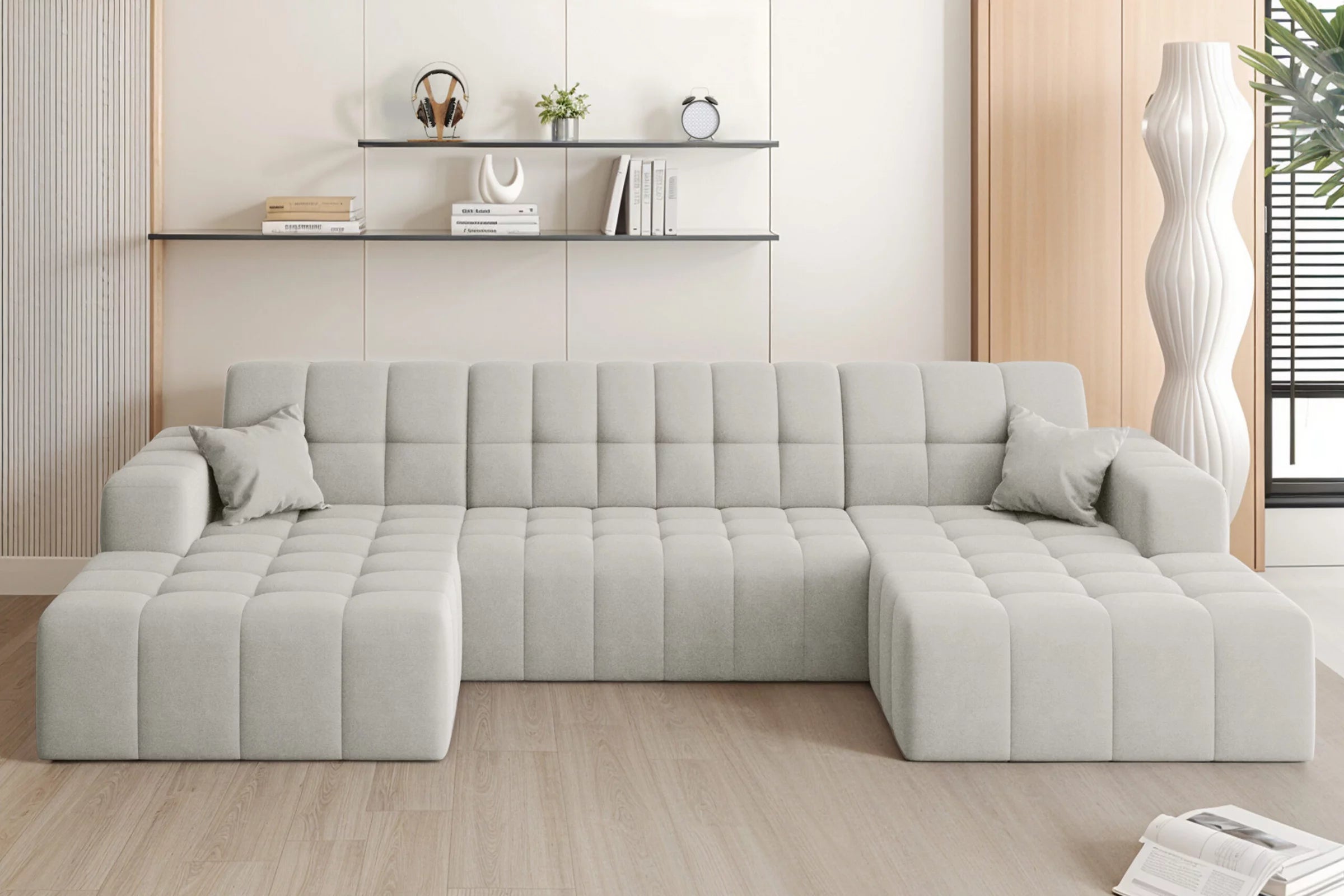 Sofa Wohnlandschaft Nimes in Veloursstoff, 350 cm Breite