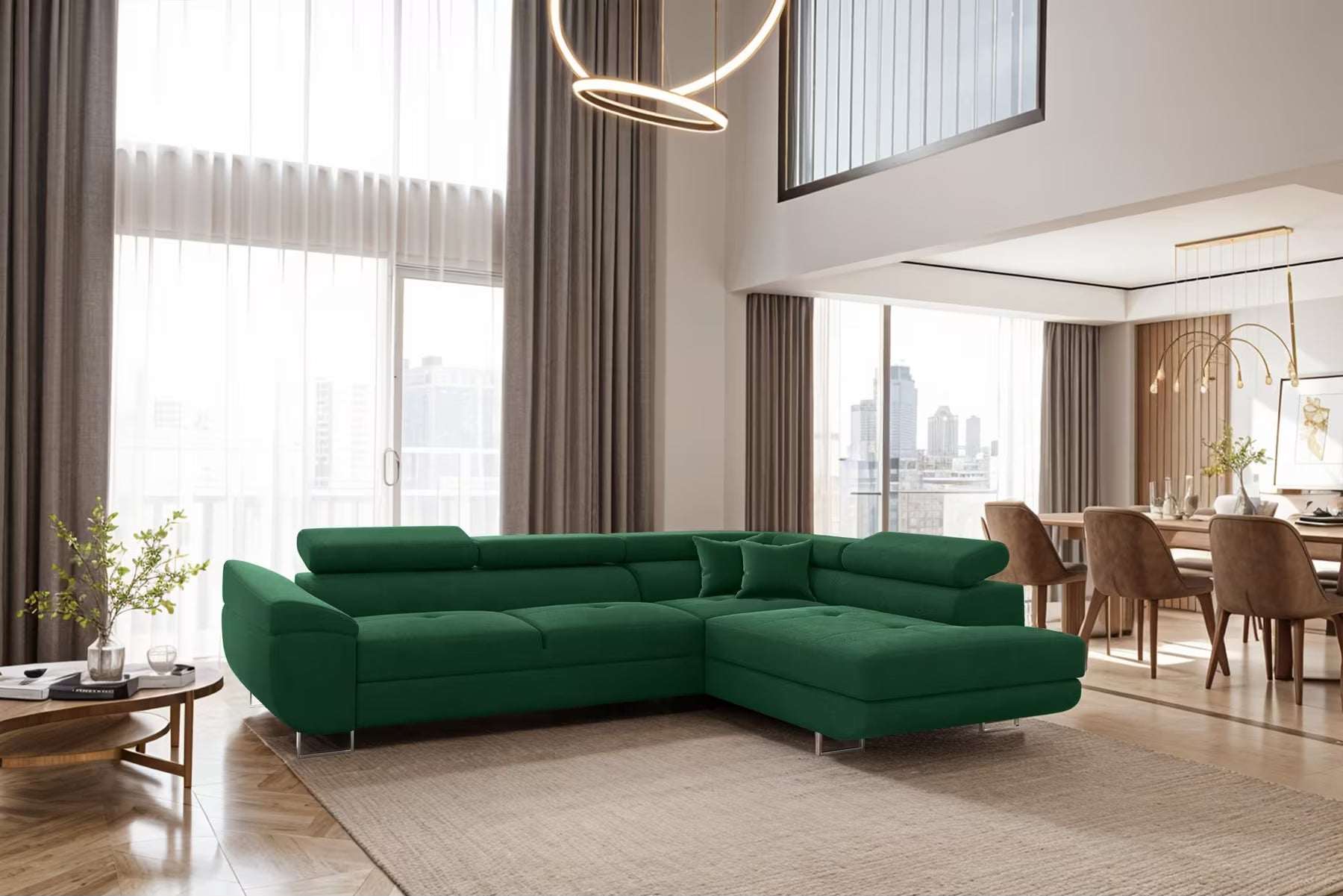 Ecksofa Falio in Microfaser, 275 cm Breite #Variant_Grün-Rechts