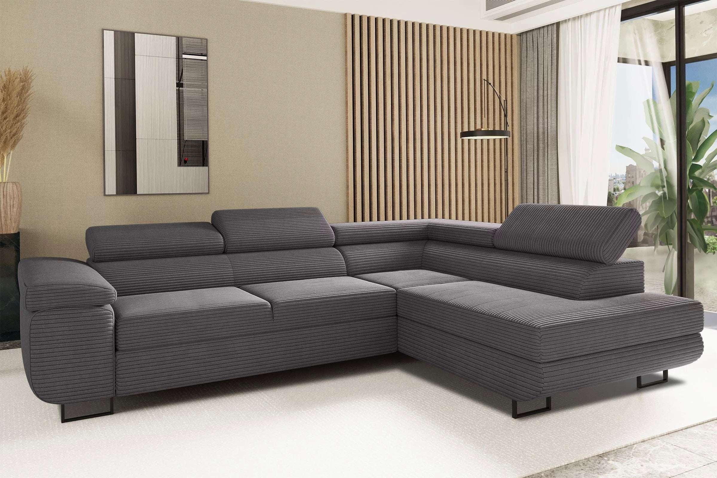 Ecksofa Tokyo (re) mit Schlaffunktion in Cord, 277 cm Breite #Variant_Grau