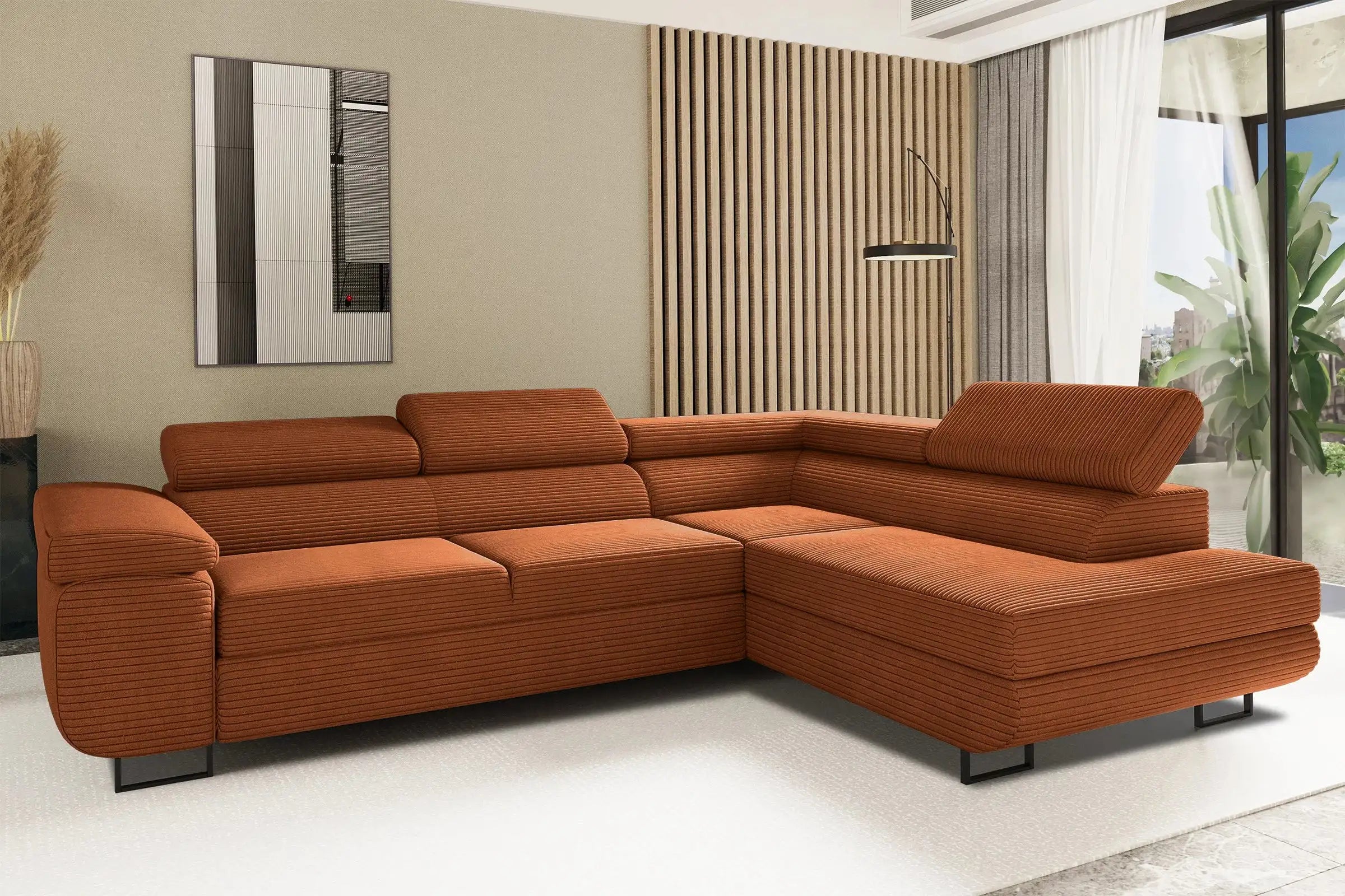 Ecksofa Tokyo (re) mit Schlaffunktion in Cord, 277 cm Breite #Variant_Ocker