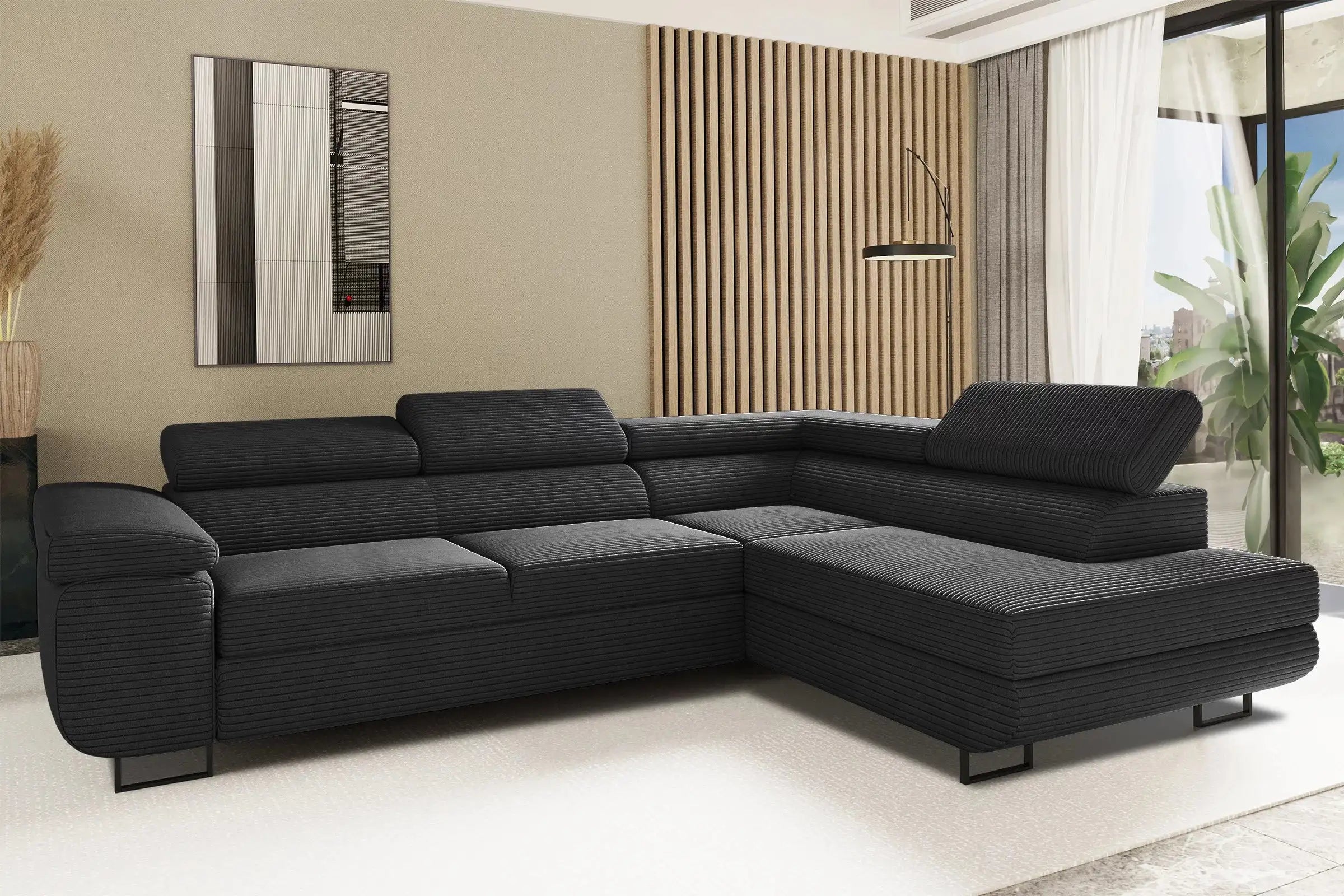 Ecksofa Tokyo (re) mit Schlaffunktion in Cord, 277 cm Breite #Variant_Schwarz