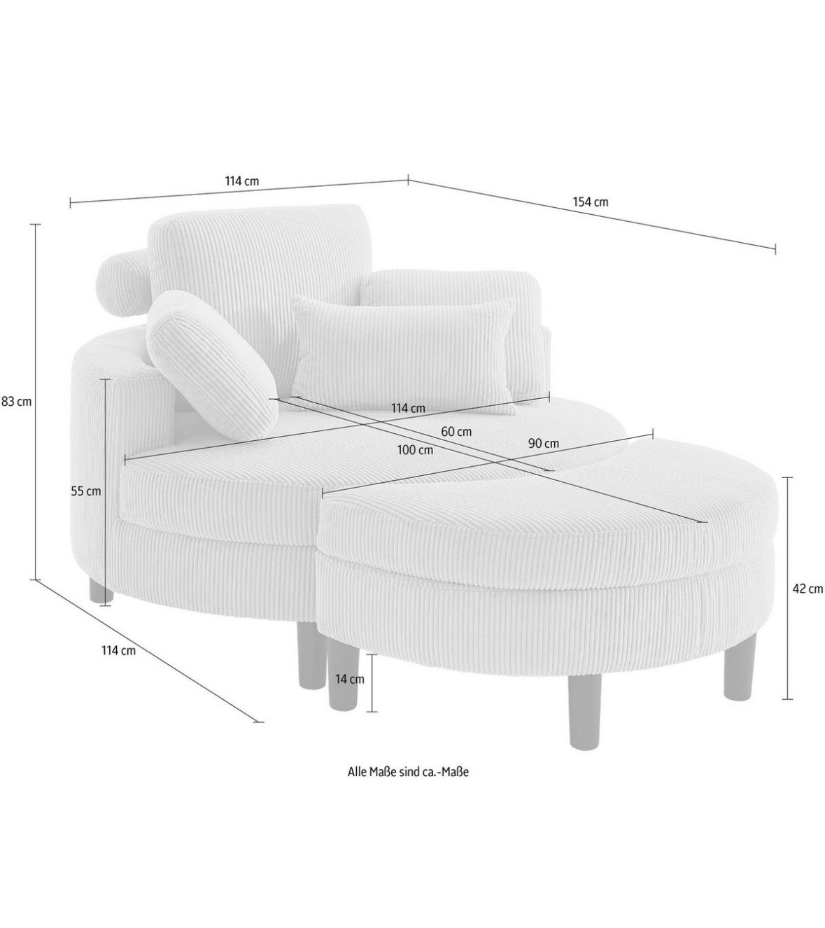 Loveseat / Relaxliege in Webstoff Anthrazit - POLSTEROASE