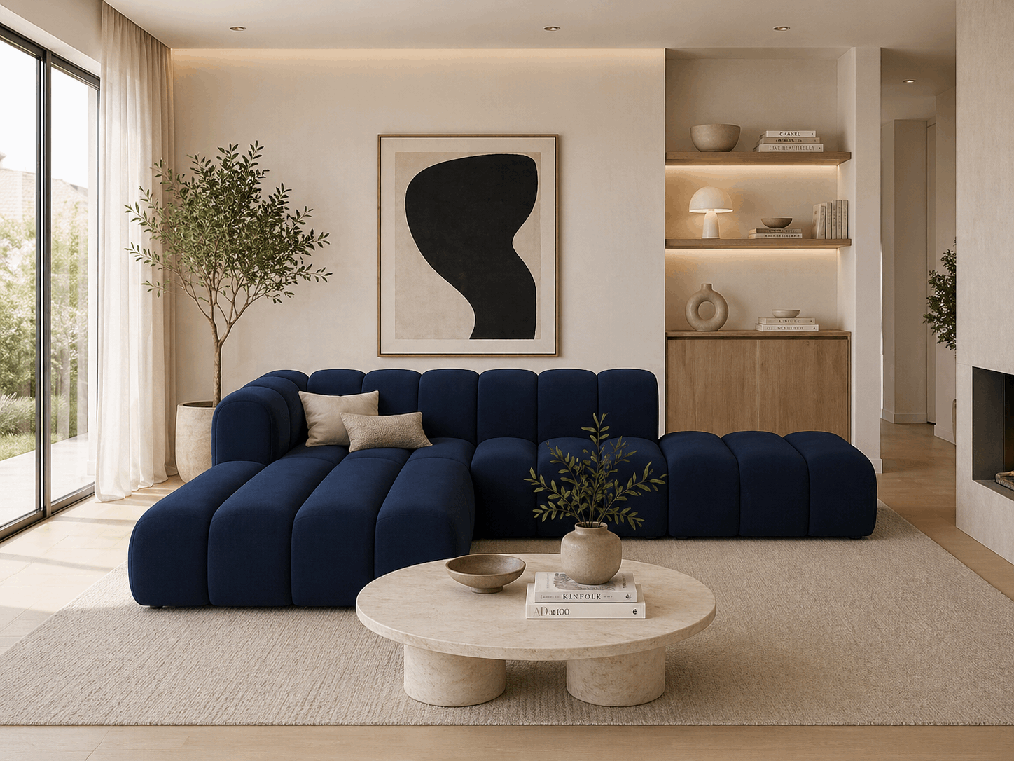 Grandé Ecksofa (links) in Samt, 299 cm Breite - Modulsofa