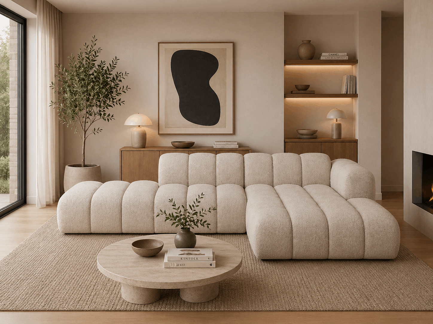 Grandé Ecksofa (rechts) in Bouclé, 299 cm Breite - Modulsofa