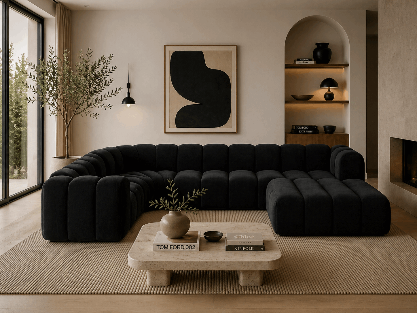 Grandé Sofa Wohnlandschaft (links) in Samt, 370 cm Breite - Modulsofa