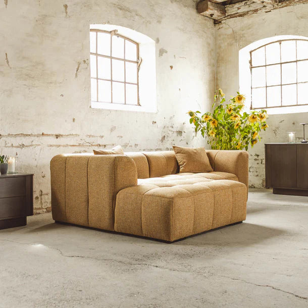 Bora Ecksofa (links) in Bouclé Gold, 240 cm Breite | PolsterOase