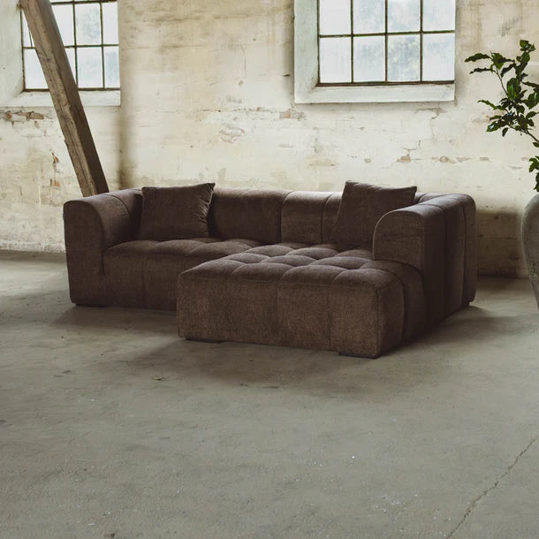 Bora Ecksofa (rechts) in Bouclé Braun, 240 cm Breite | PolsterOase