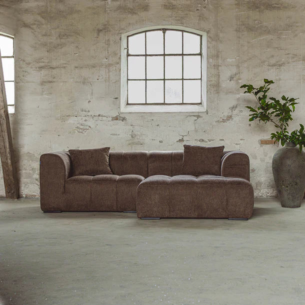 Bora Ecksofa (rechts) in Bouclé Braun, 240 cm Breite | PolsterOase