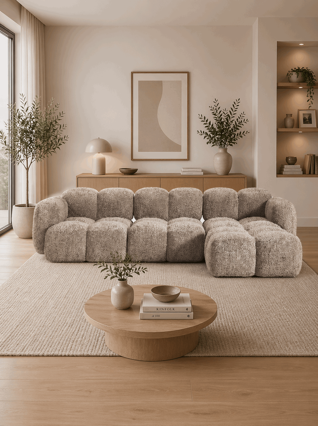 Luno 3-Sitzer Ecksofa (rechts) in Bouclé, 302 cm Breite