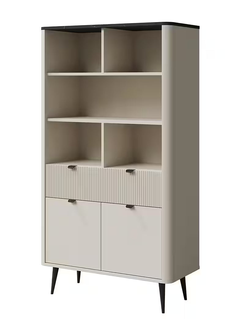 Mavi Bücherregal 90 cm – Design Regal mit Schublade & Metallgriffen (Kaschmir/Graphit Marmor)