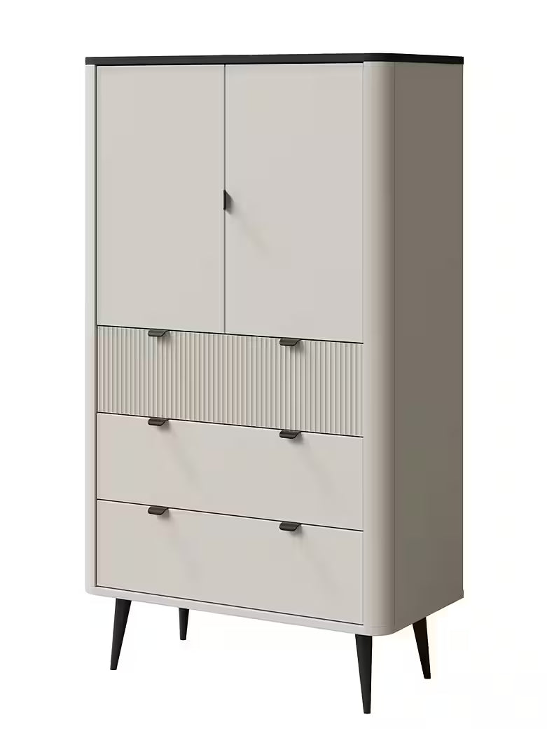 Mavi Hochkommode 90 cm – Design Kommode mit 3 Schubladen & 2 Türen (Kaschmir/Graphit Marmor)