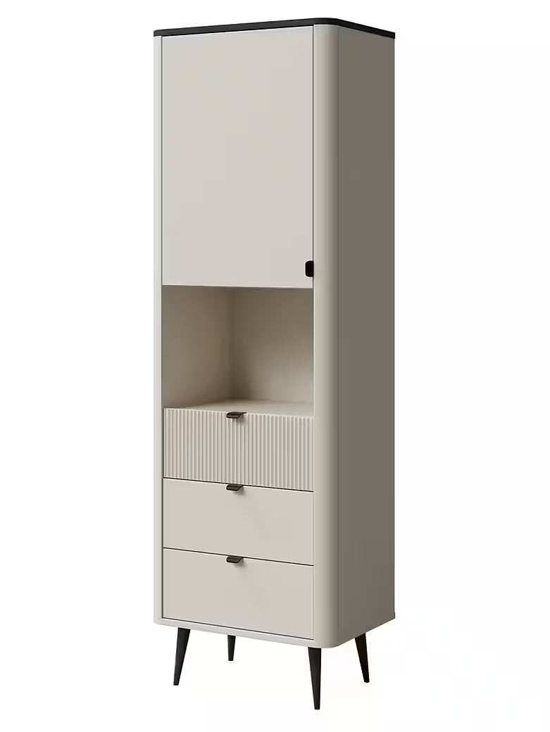 Mavi Hochschrank 60 cm – Schmale Kommode mit 3 Schubladen & Metallfüßen (Kaschmir/Graphit Marmor)