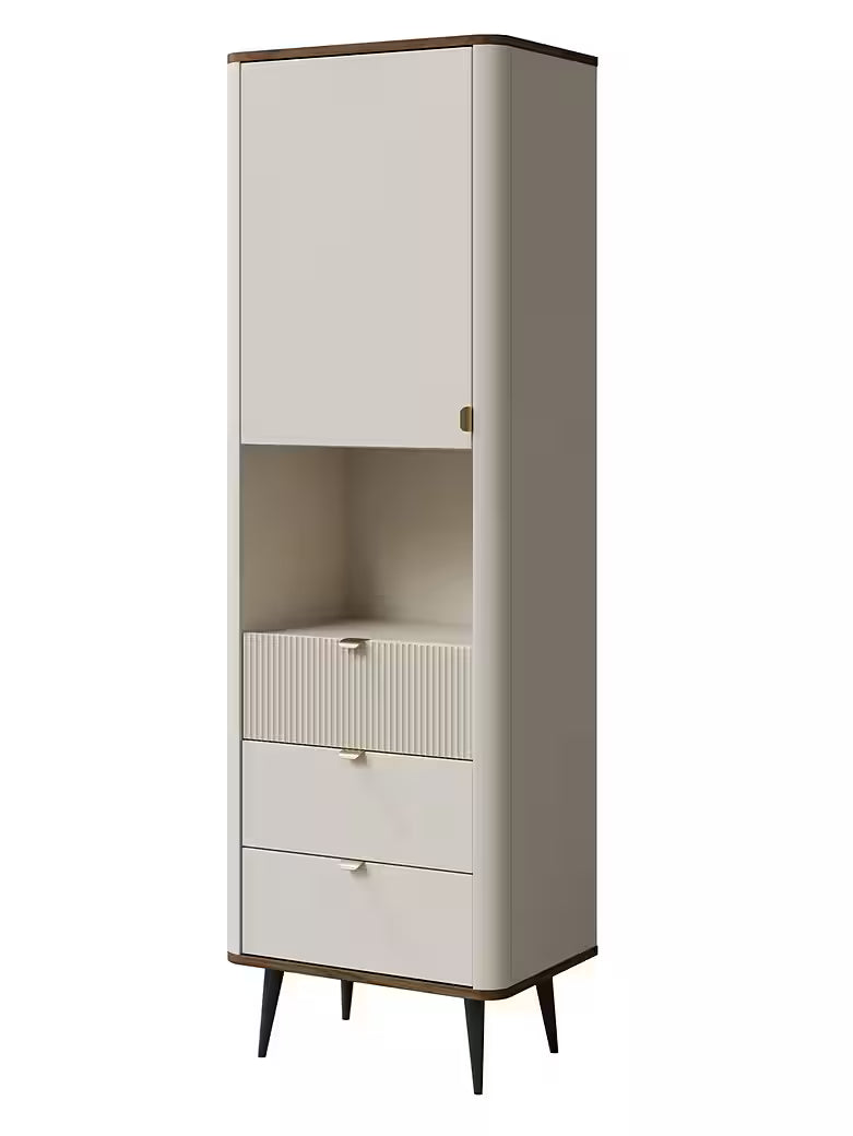 Mavi Hochschrank 60 cm – Schmale Kommode mit 3 Schubladen & Metallfüßen (Kaschmir/Nussbaum)